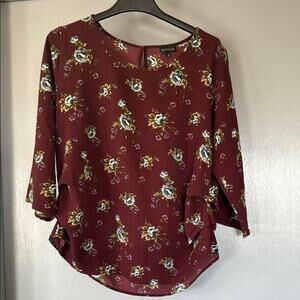Women's Zenobia  Maroon Floral Pullover Top 3/4 Sleeves sz XL